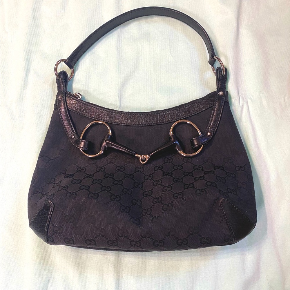 GUCCI Purse GG Black Canvas  114890